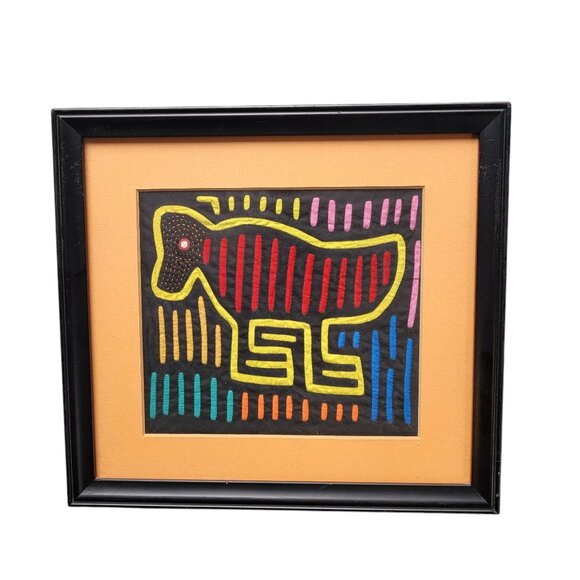 2 Framed Molas Central American Applique Fabric Art - Animals 12x11" - Picture 4 of 5